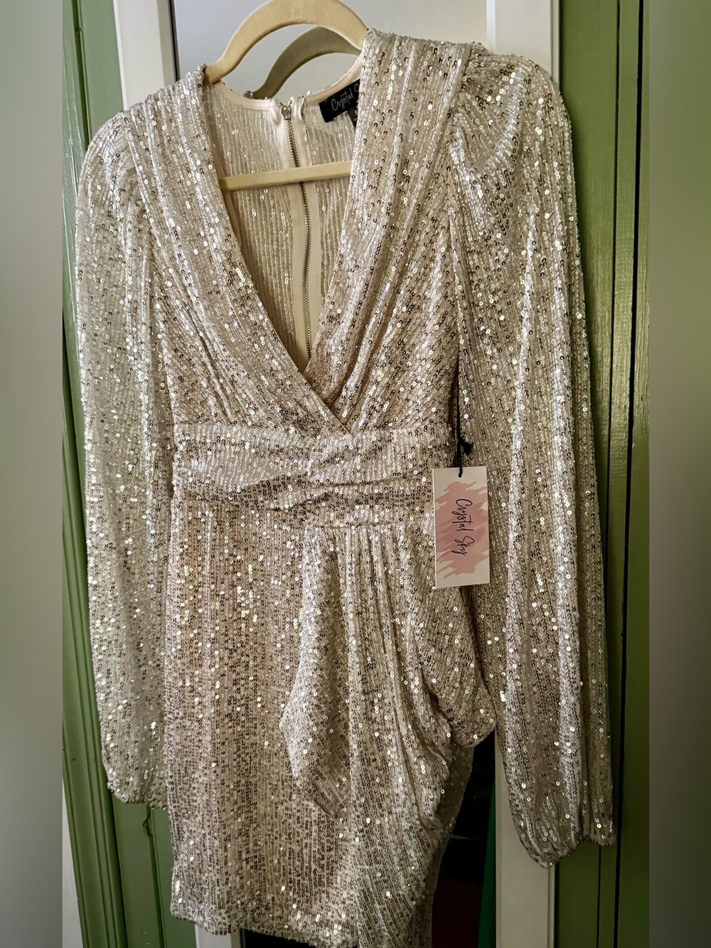 BNWT! Stunning Crystal Sky Silver Sequin Dress with Asymmetrical Detail